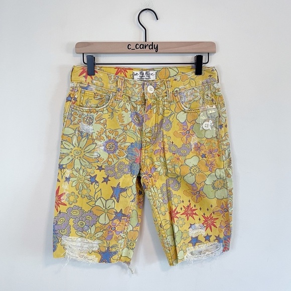 NWT Free People Alani Printed Cutoff Shorts Yellow - Picture 2 of 5